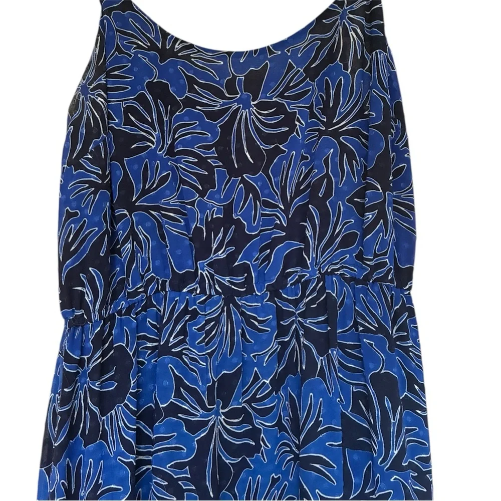 Michael Kors Blue/Black Palm Tree Print‎ Floral Tiered Maxi Dress NWOT Sz. Large